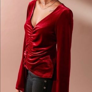 UO Marie Cinched V-Neck Velvet Top (NEVER WORN)